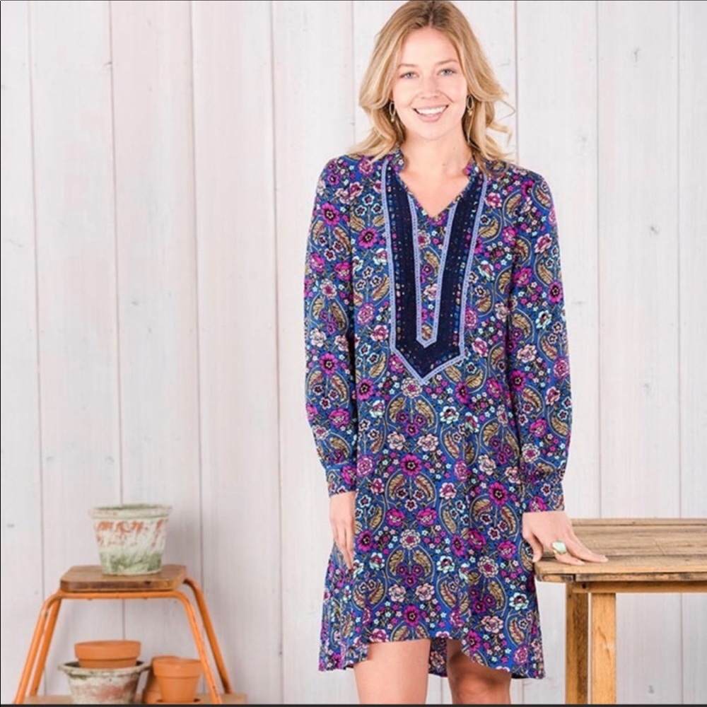 Matilda Jane Blue Floral Mini Dress with Pink Accents